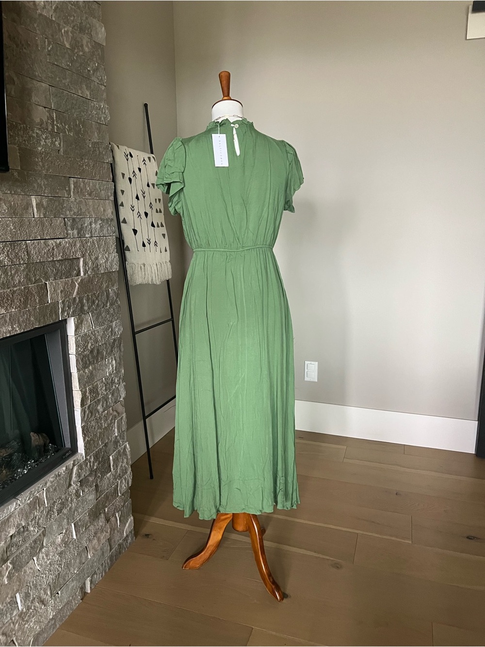 Baltic Born Olive Green Lace Yoke Midi Dress - Picture 8 of 8